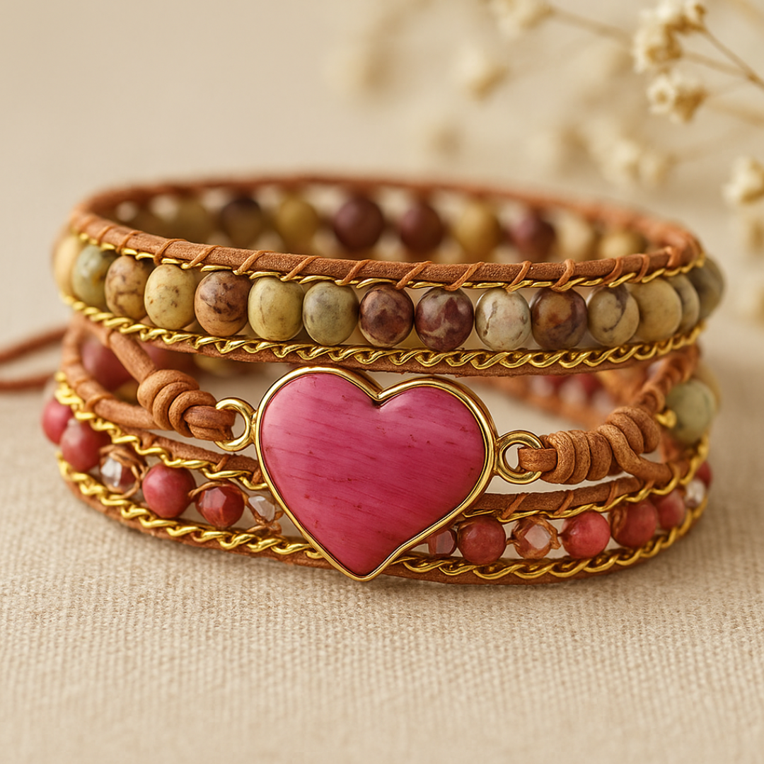 Natural Rhodonite Love Wrap Bracelet