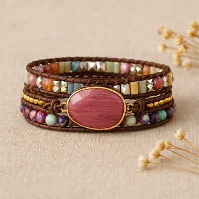 Rhodonite & Jasper Wrap Bracelet