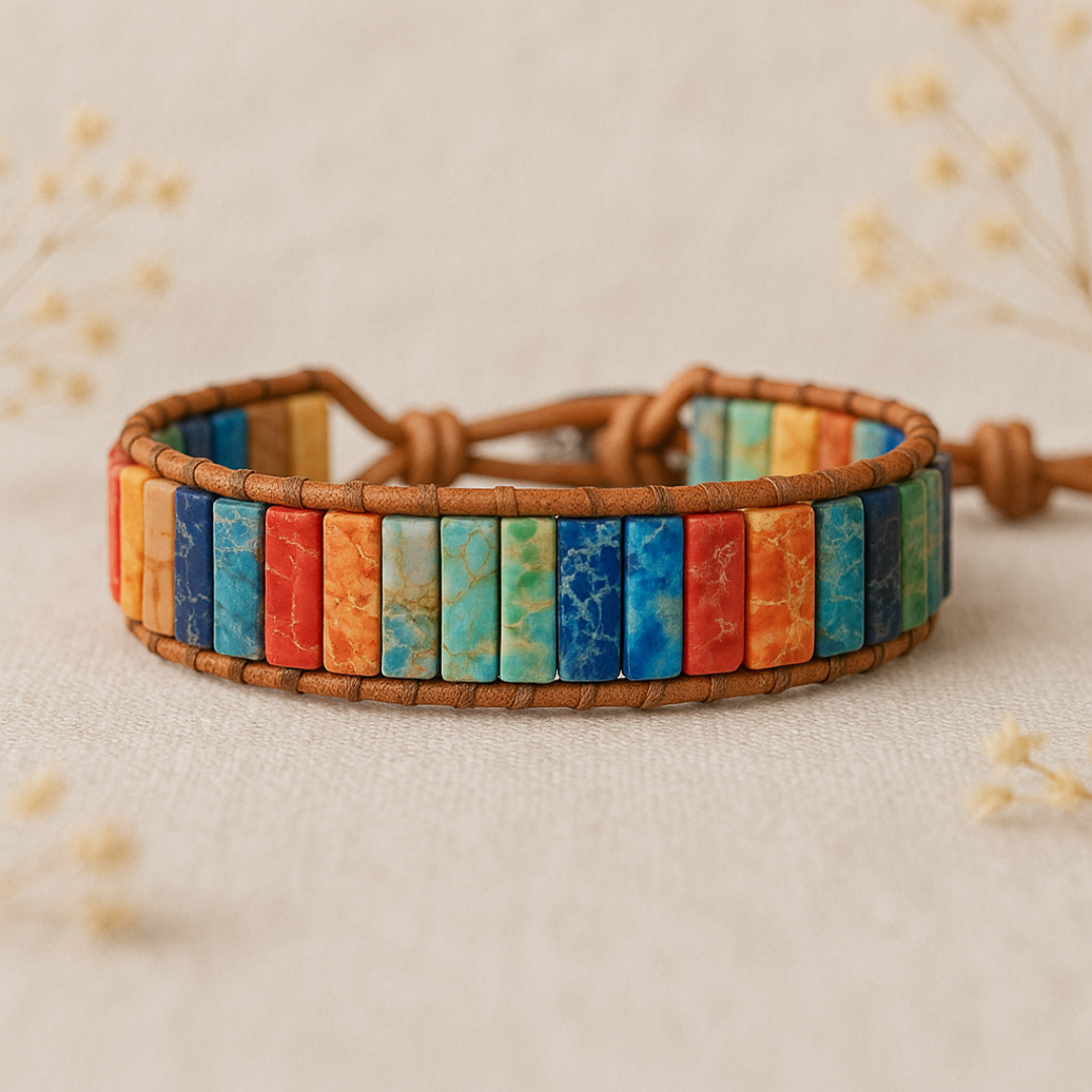 Rainbow Jasper Leather Wrap Bracelet