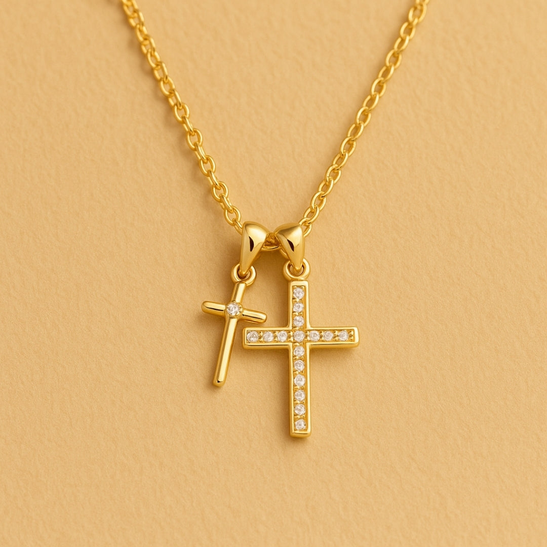 Bright Double Cross Pendant Necklace
