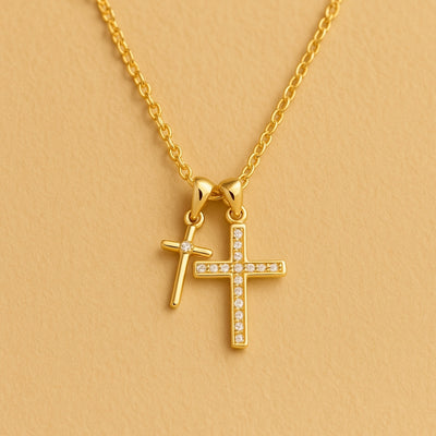 Bright Double Cross Pendant Necklace