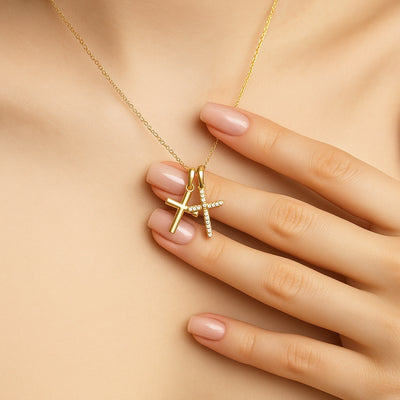 Bright Double Cross Pendant Necklace