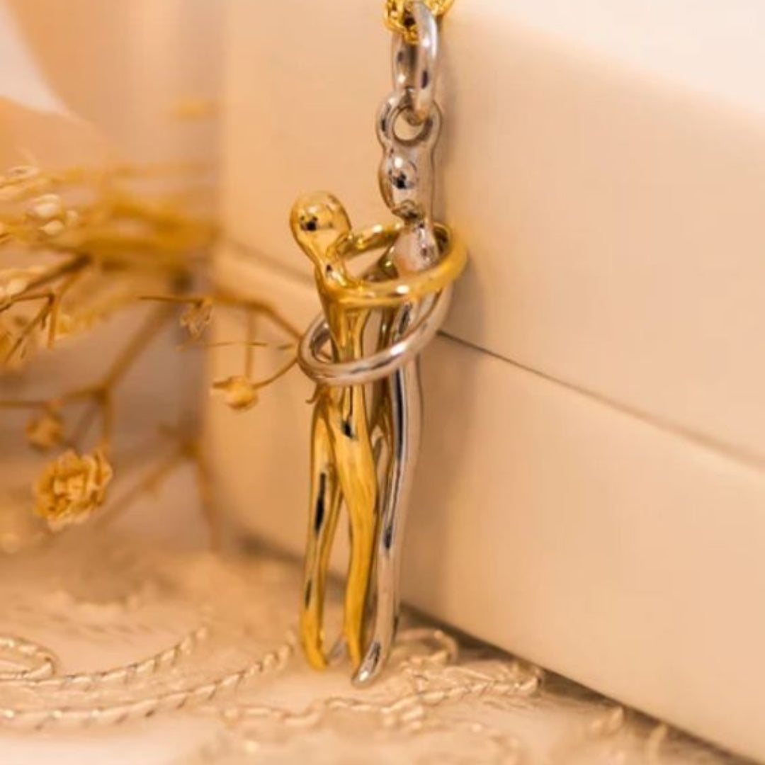 Gold & Silver Couple Hug Necklace