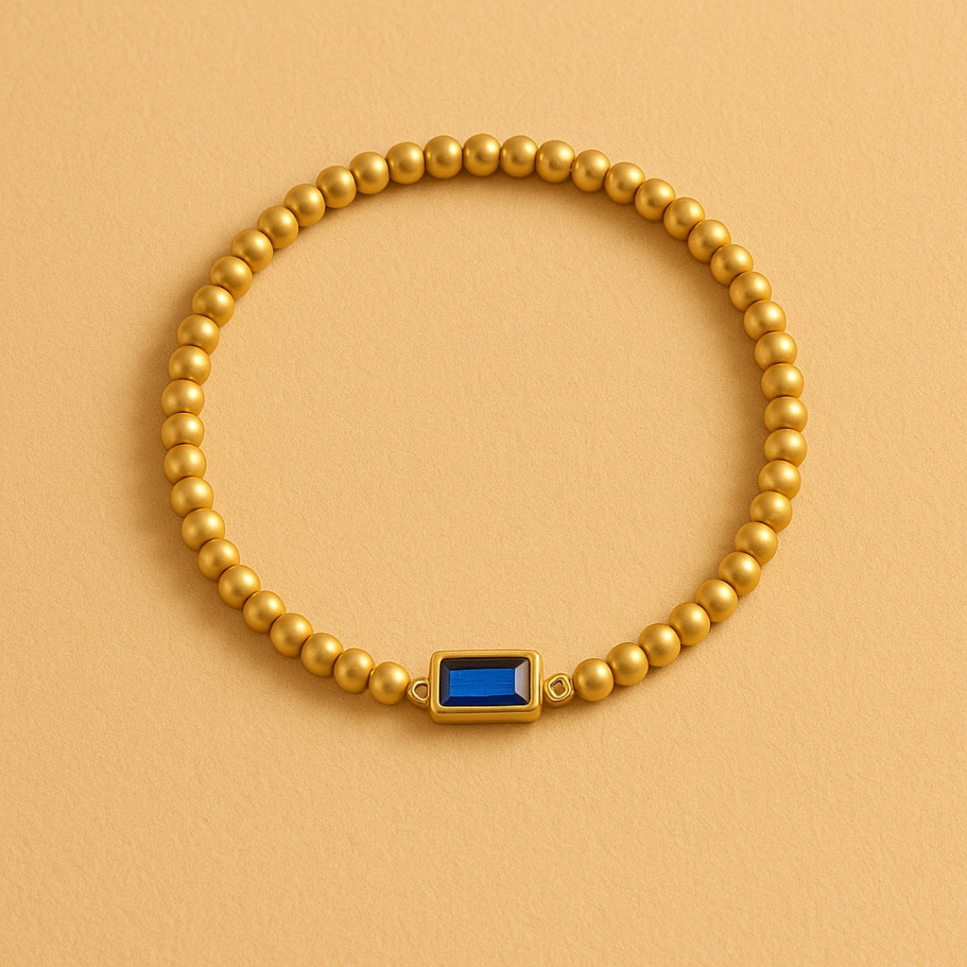 Golden Beads Blue Crystal Bracelet