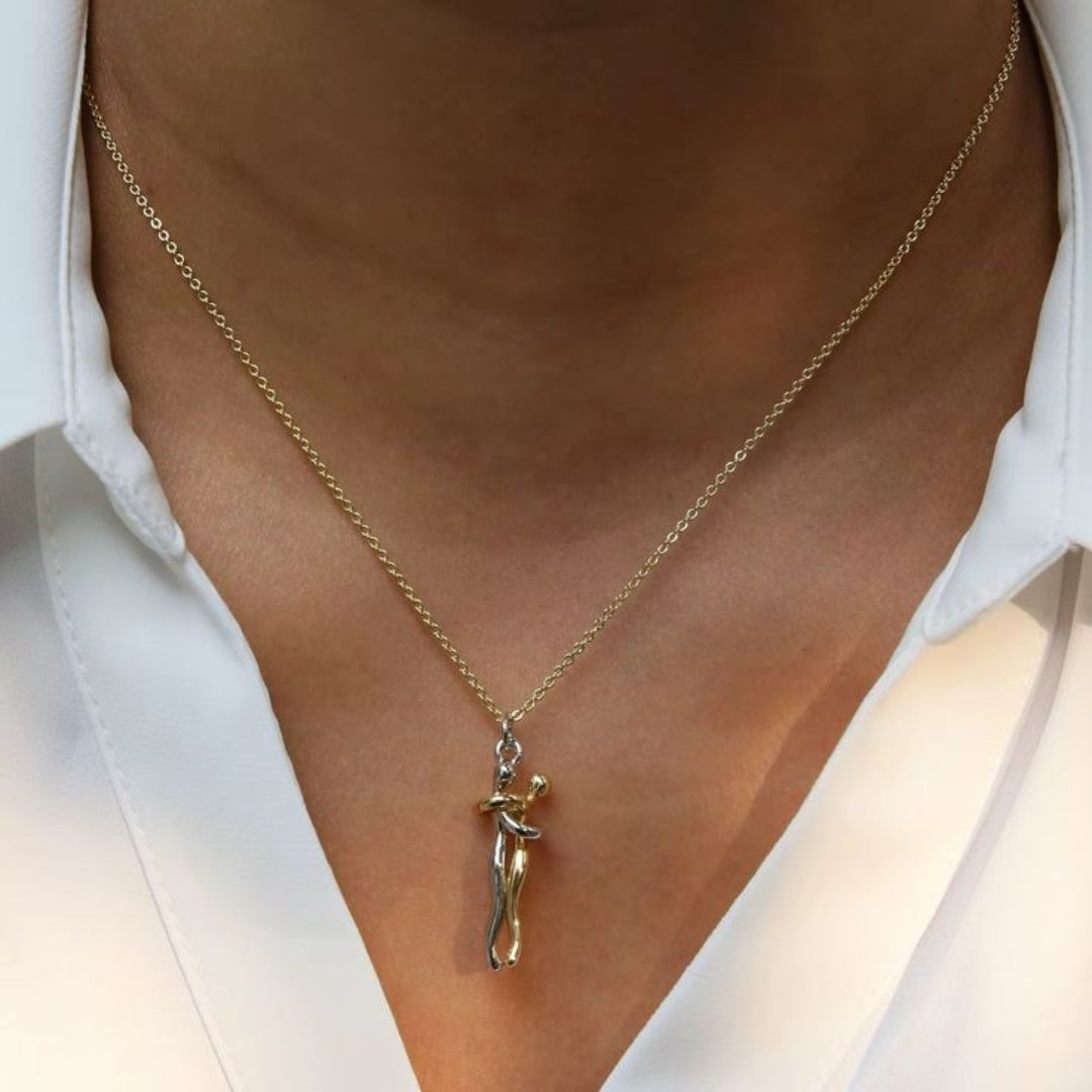 Gold & Silver Couple Hug Necklace