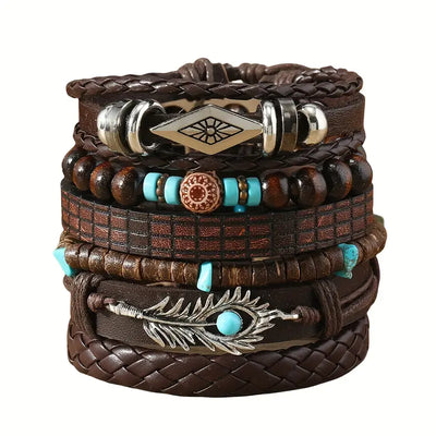 Tribal Spirit Leather & Beads Bracelet Set
