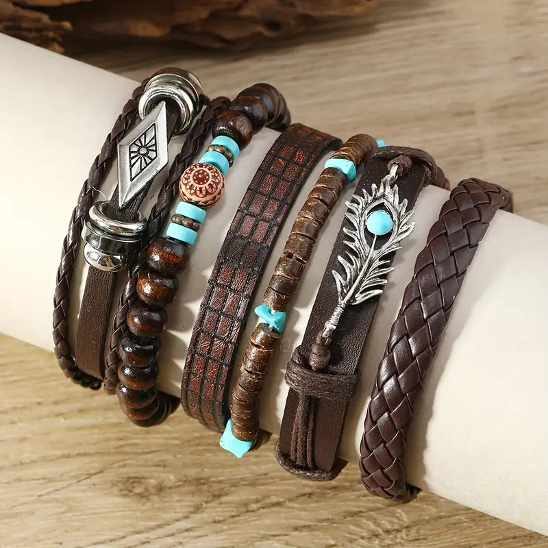 Tribal Spirit Leather & Beads Bracelet Set