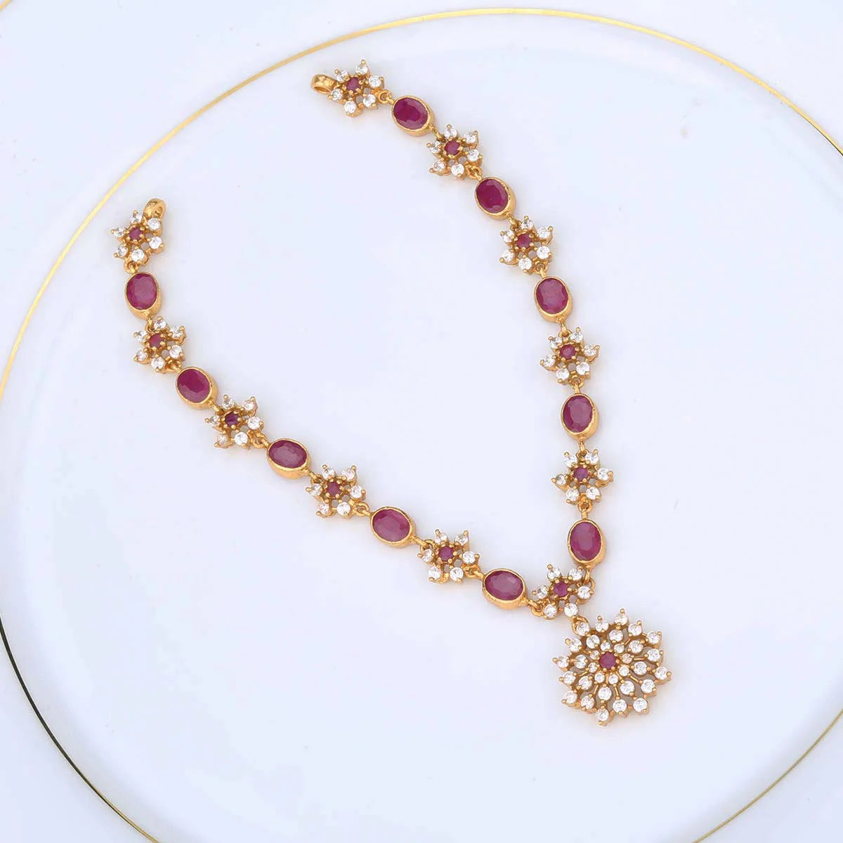 Crystal Flower Red Necklace