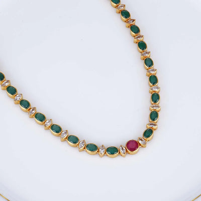 Green Rail Red Crystal Necklace