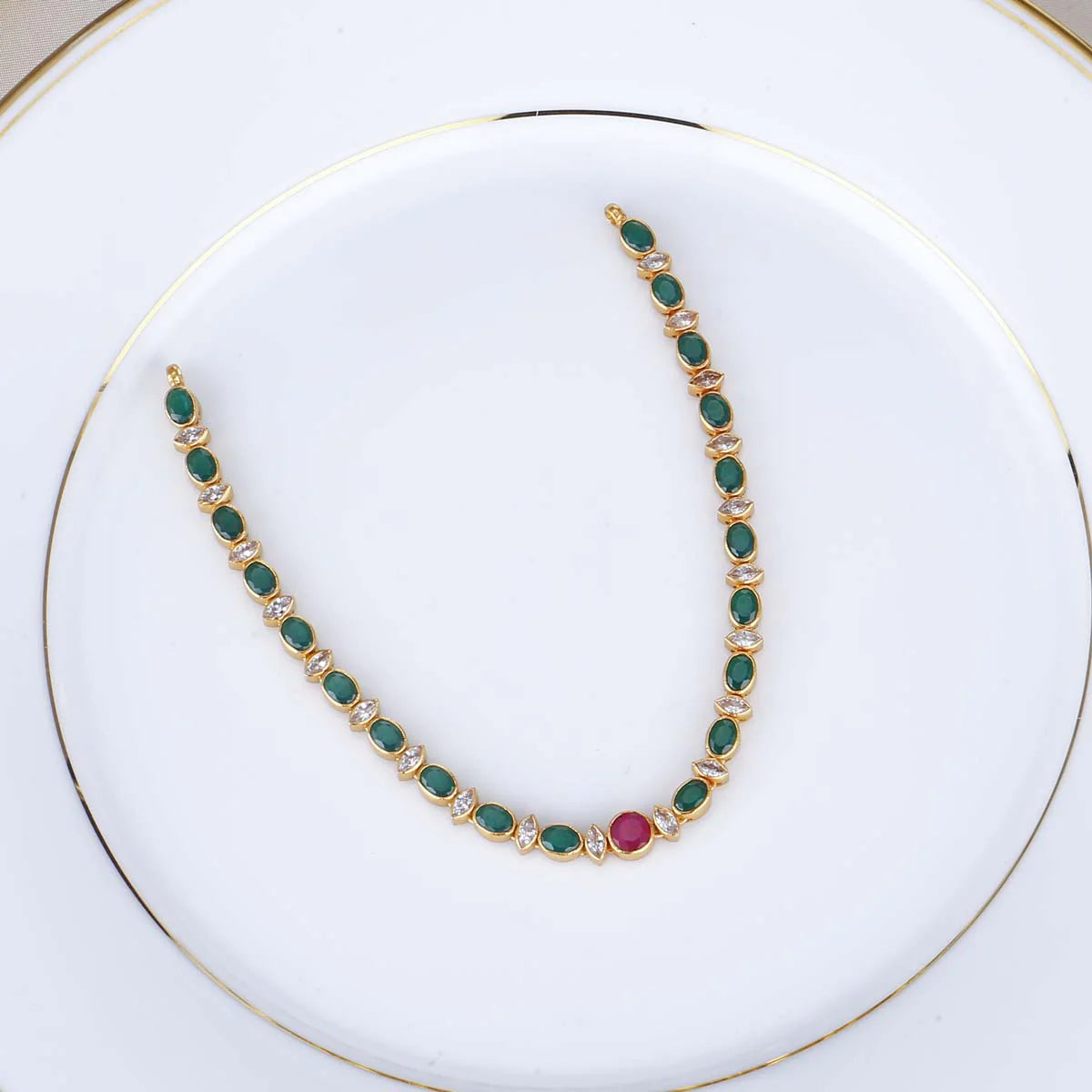 Green Rail Red Crystal Necklace