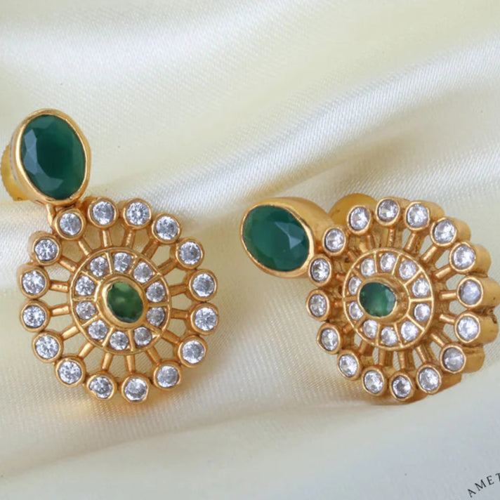 Green Pearl Flower Earrings