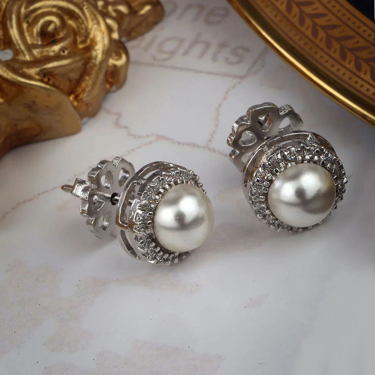 Silver Pearl Stud Earrings
