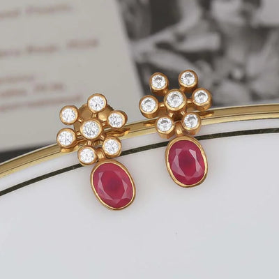 Red & White Flower Crystal Earrings