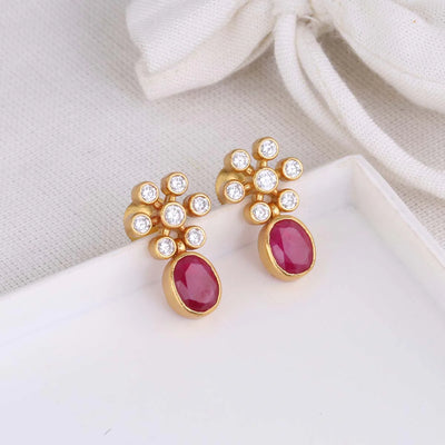 Red & White Flower Crystal Earrings
