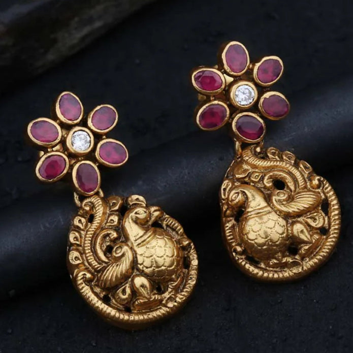 Pink Zirconia Gold Peacock Earrings