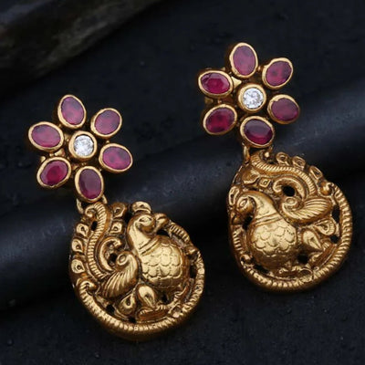 Pink Zirconia Gold Peacock Earrings