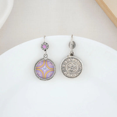 Purple Mandala Flower Earrings