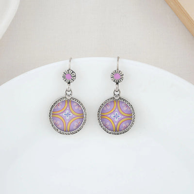 Purple Mandala Flower Earrings
