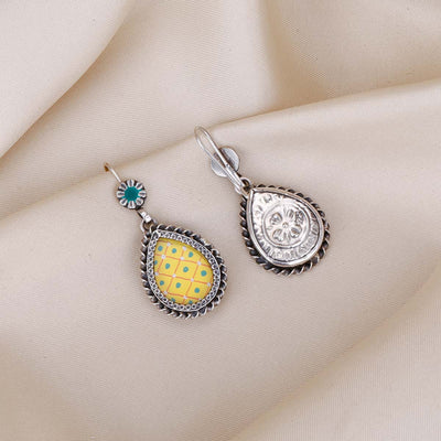 Yellow Mandala Drop Silver Earrings