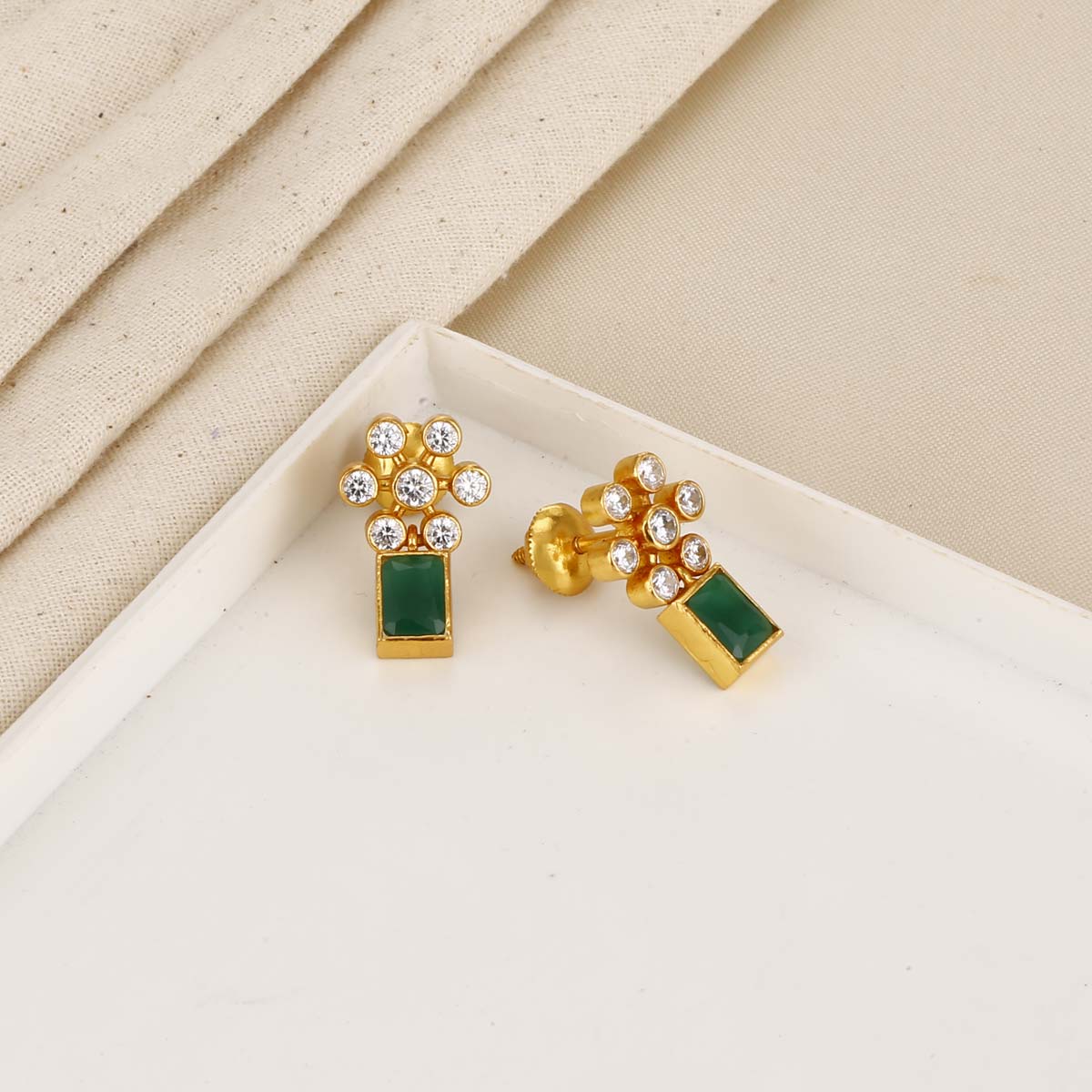 Green Square Stud Earrings