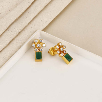 Green Square Stud Earrings