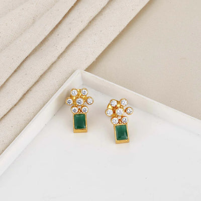 Green Square Stud Earrings
