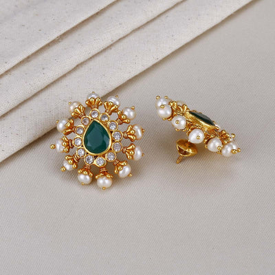 Green Drop Pearl Flower Earrings
