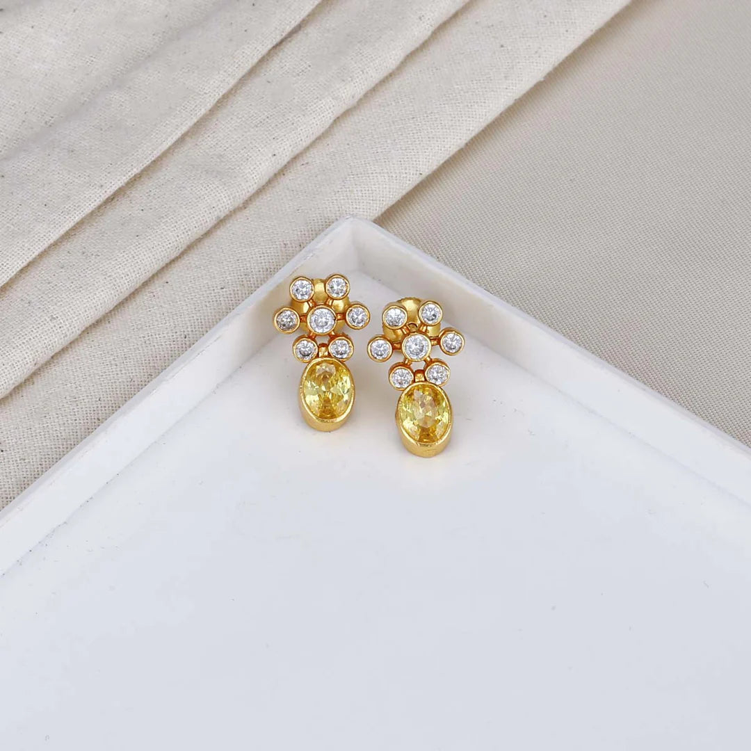 Yellow Round Zirconia Gold Earrings