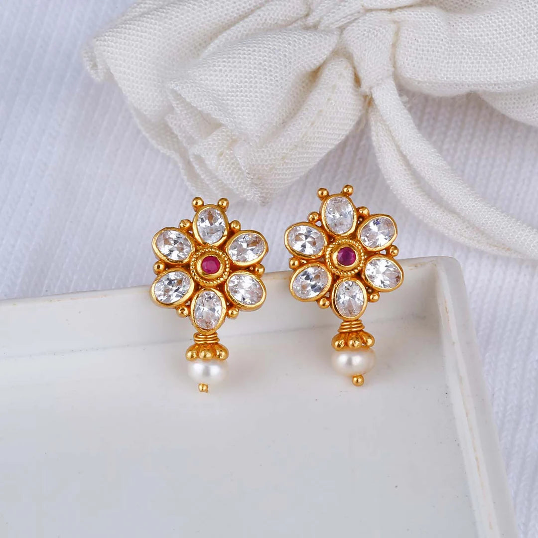 Amira Flower Pearl & Zirconia Earrings