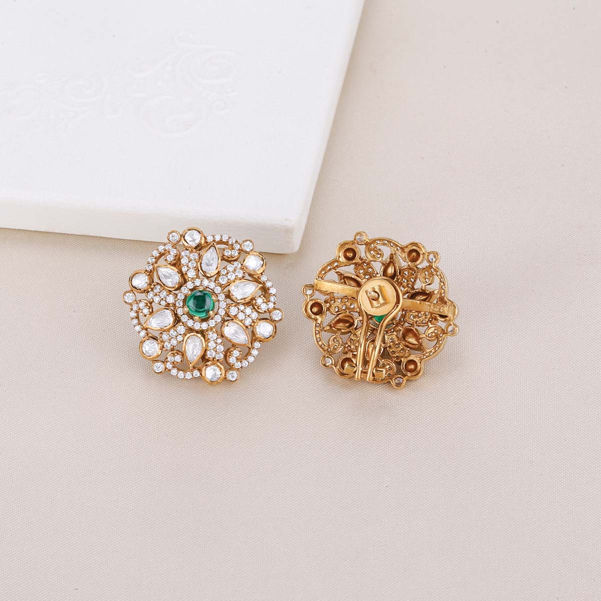 Rounded Bright Zirconia Blossom Earrings
