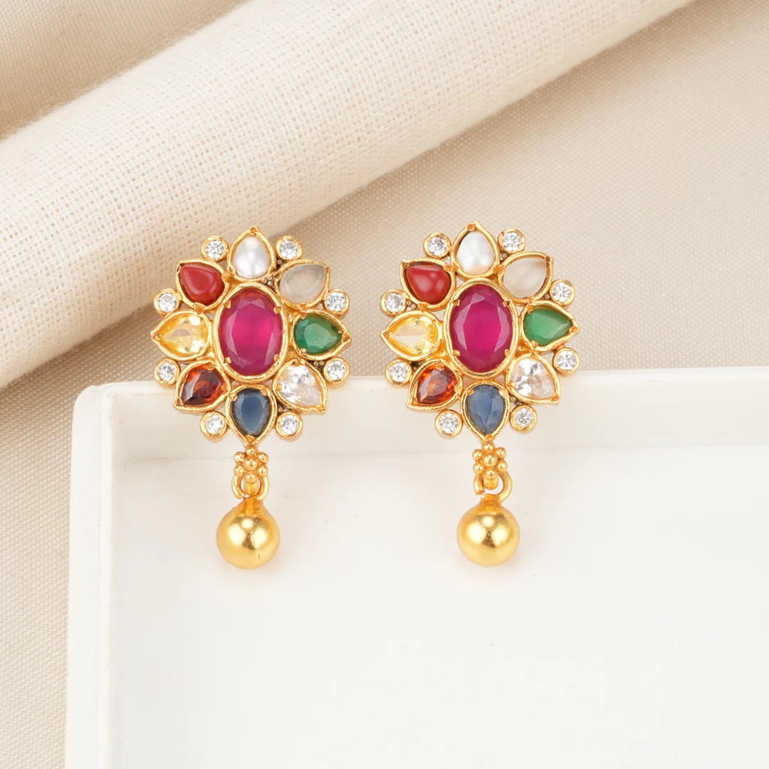 Colorful Flower Gold Zirconia Earrings