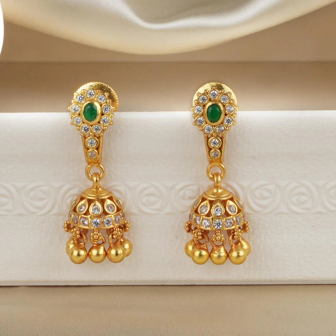 Dangling Tassel Green Golden Earrings