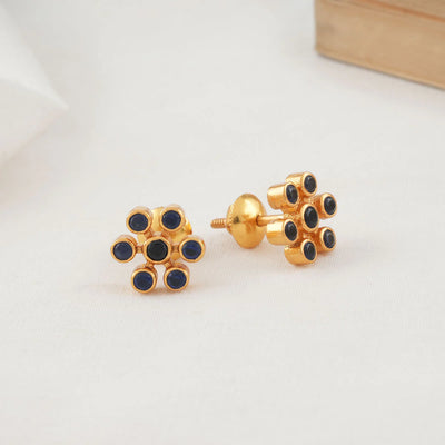 Dark Blue Stone Flower Earrings