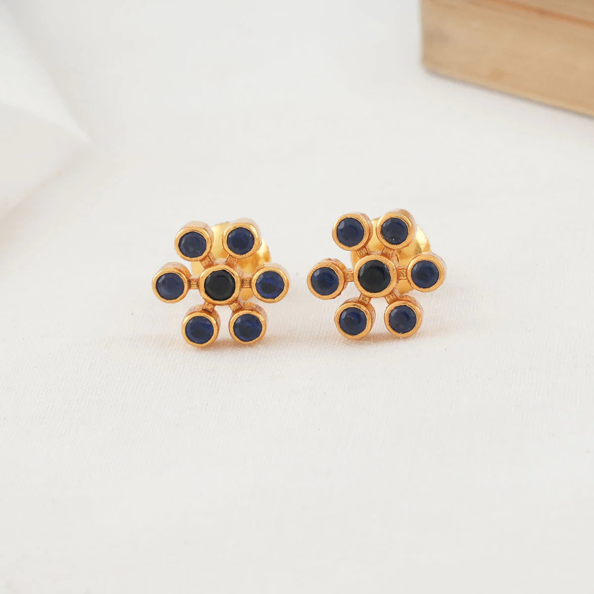 Dark Blue Stone Flower Earrings