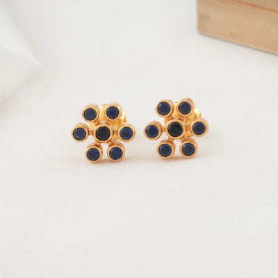 Dark Blue Stone Flower Earrings