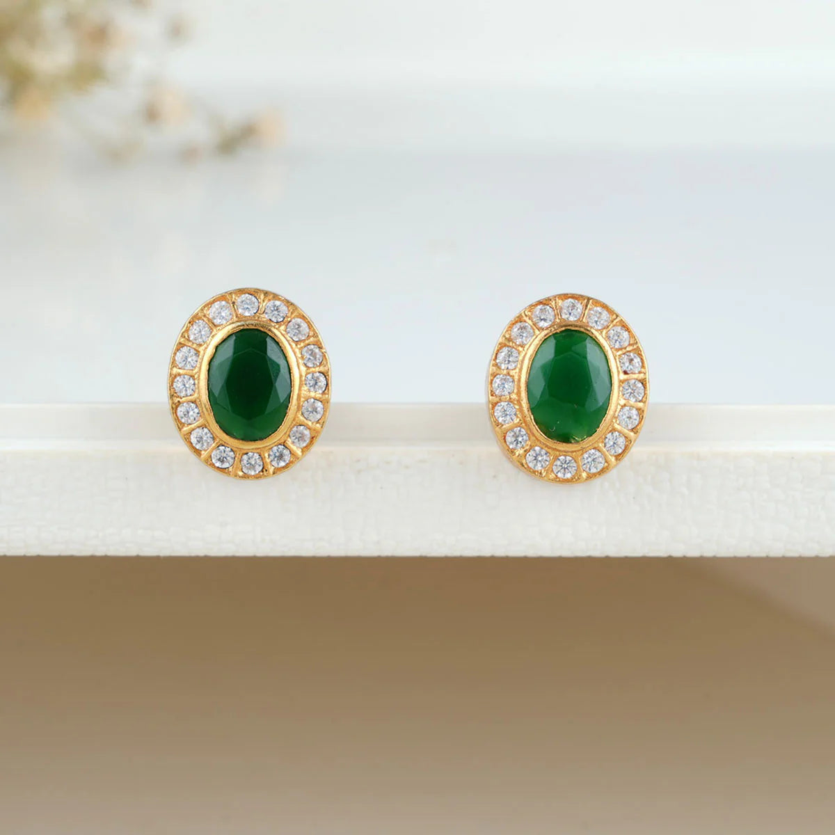 Green Rounded Glass Earrings