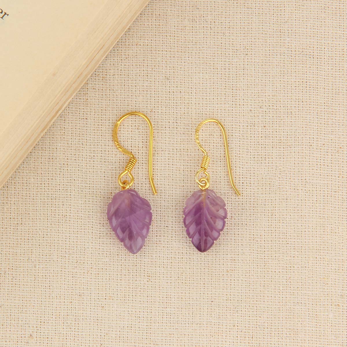Purple Leaf Gold Earrings