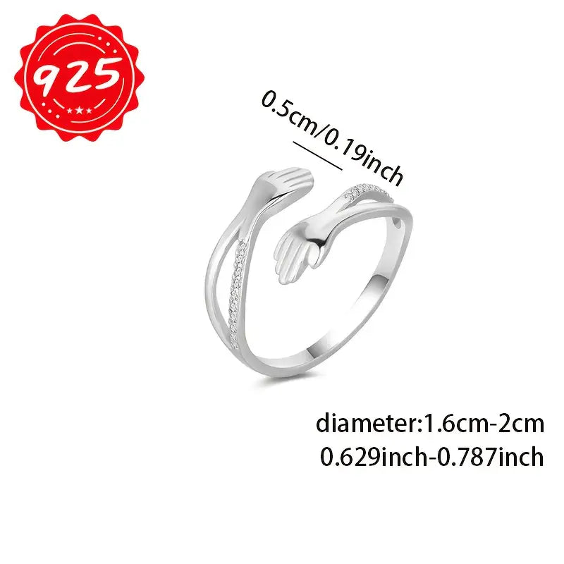 Adjustable Embrace Zirconia Silvered Ring