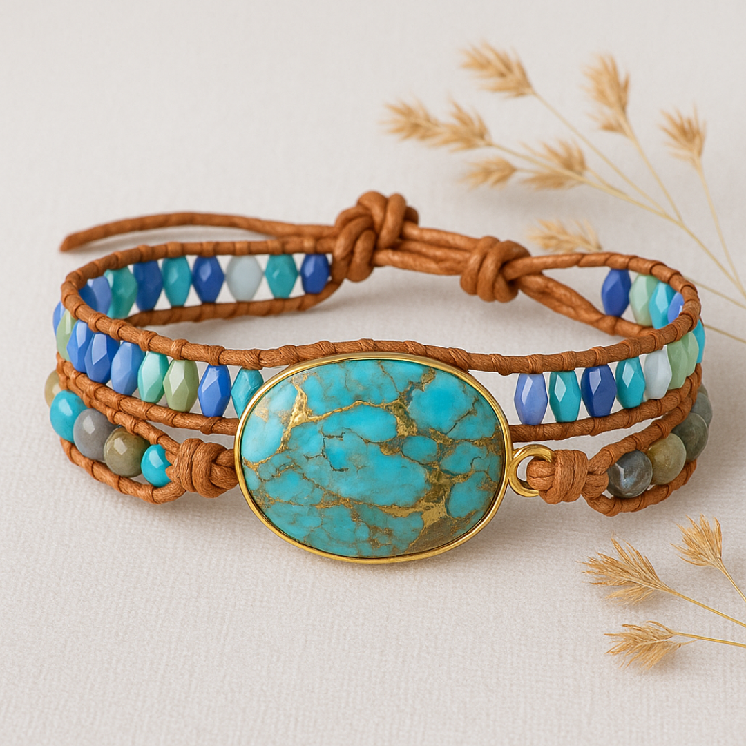 Handmade Turquoise Leather Bracelet